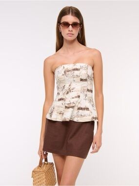 A&F Linen-Blend Strapless Peplum Top NWT